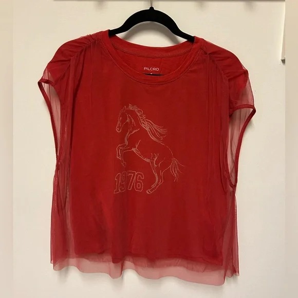 NWT Pilcro Graphic Band Tulle Tee / Red Horse 1976 - Picture 4 of 7